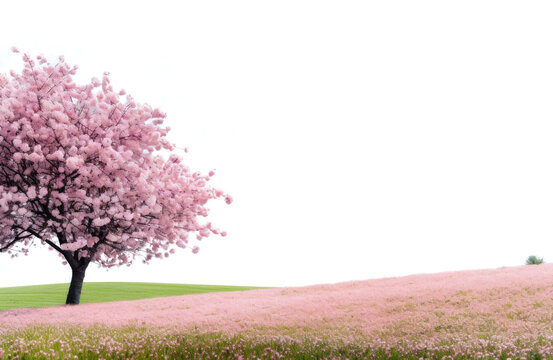 PNG Hilly grass field with cherry blossom trees landscape outdoors nature.