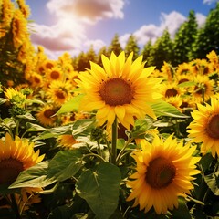 Obraz premium A picturesque garden scene showcasing blooming sunflowers in full glory.generative ai illustration