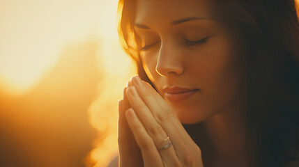 Gratitude in Worship, Young woman expressing deep faith and appreciation in a serene church setting, embracing divine love and connection.