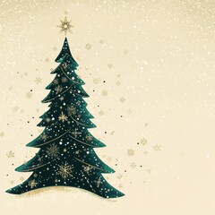 A beautiful green Christmas tree adorned with golden snowflakes and a star on top, creating a festive winter atmosphere.