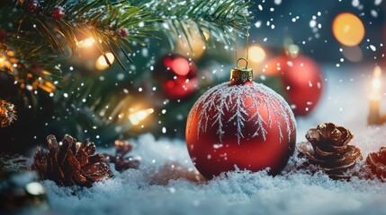 Beautiful Christmas decorations under the tree. AI generated illustration.