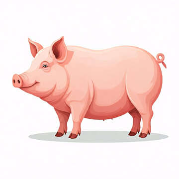 recommend clip art: cartoon pink pig standing isolated on white background