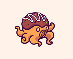 Takoyaki and Octopus cartoon Vector illustration Japanese traditional food
