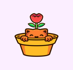 Cat inside a Vase Flower Cartoon Vector illustration Character