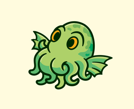 Cartoon Vector Illustration of Cthulhu Creature