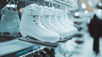 White skates hanging in store. AI generated illustration.