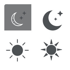 Simple Sun and Moon Vector Icons with Clean Lines
