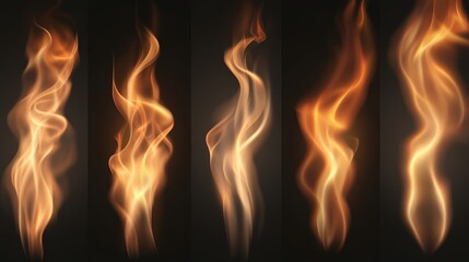 Fototapeta premium Abstract Fire Flame Set Realistic Orange Flame Design Elements