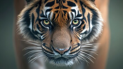 Fototapeta premium A tiger is staring at the camera with its eyes wide open