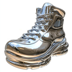 3d metallic chrome silver boot over white background