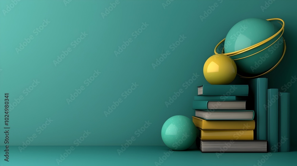 Wall mural Detailed 3D of a solar system model set up on a school desk surrounded by books notes and other educational supplies  The image depicts an astronomy lesson or study session