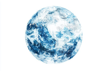 A watercolor depiction of Earth, showcasing rich blues and whites, representing oceans and clouds in a serene, artistic style.