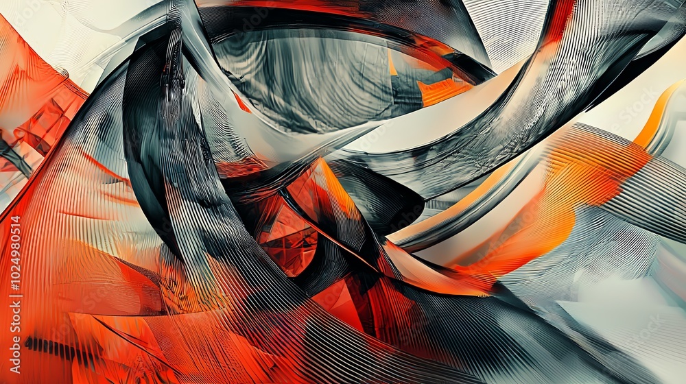 Aufkleber Abstract design with dynamic red and black shapes on a light background