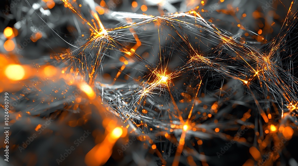 Poster Abstract network with glowing nodes on dark background.