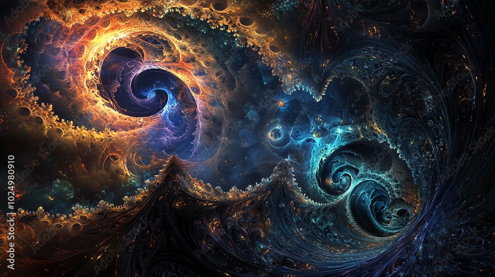 Aufkleber abstract swirl patterns in vibrant colors against dark backdrop.