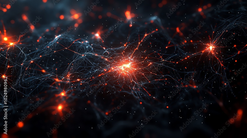 Poster Abstract technology background with glowing particles.