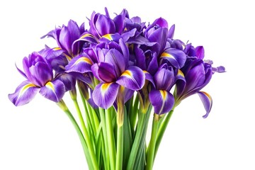 Bouquet of purple irises on a white background silhouette