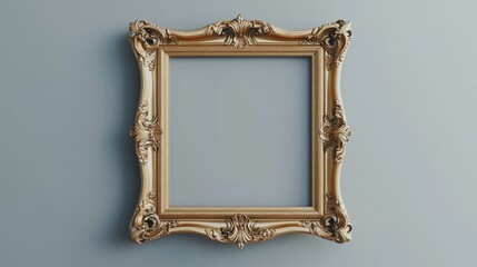 An elegant gold photo frame with vintage designs, isolated on a gray background, perfect for showcasing classic art or portraits