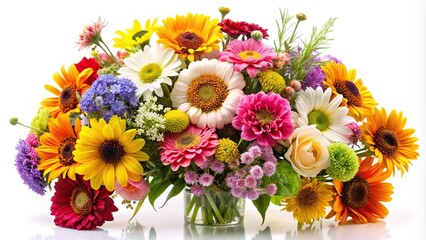 Bouquet of summer flowers on white background