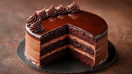 Delicious chocolate cake slice, isolated on white background.