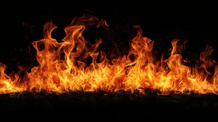 Bright, powerful flames isolated on a black background, capturing the heat and energy of fire in its purest form