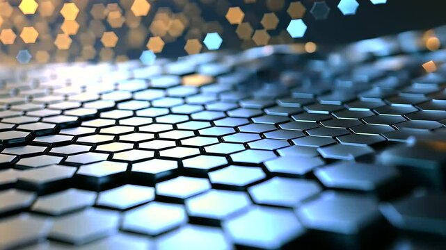 A sleek, abstract 3D wallpaper featuring a spiral staircase of glossy hexagons, each reflecting a different hue of light