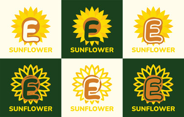 Set of letter E sunflower logo. This logo combines letters and sunflower shapes. Suitable for flower shops, flower farms, flower accessories shops and the like.