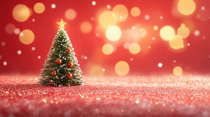 Obraz premium Christmas background with Xmas tree and sparkle bokeh lights. AI generated illustration.