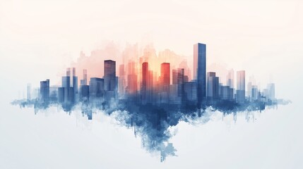 Minimalist Abstract Business Skyline in Soft Colors