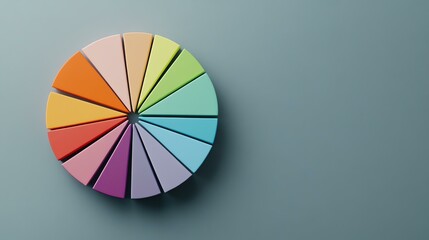 Close-up of multicolored pie chart breaking down market demographics by age, income, and behavior, digital data visualization for marketing space for text