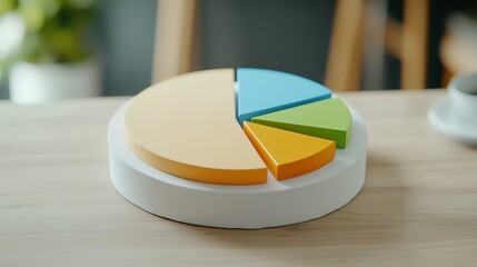 Close-up of multicolored pie chart breaking down market demographics by age, income, and behavior, digital data visualization for marketing space for text