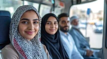 A diverse group from Saudi Arabia, Lebanon, and Oman using public transport for their morning commute, showcasing the intersection of work-life balance and urban mobility