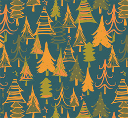Obraz premium Seamless pattern with green Christmas trees and snow for a winter holiday decoration and wallpaper design