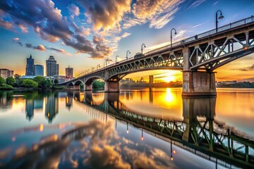 Fototapeta premium Bridge crossing the river at sunrise