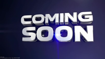 Silver 3D "Coming Soon" text with a dark blue background, perfect for teasers, previews, or upcoming event announcements.
