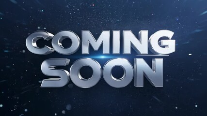Silver 3D "Coming Soon" text with a dark blue background, perfect for teasers, previews, or upcoming event announcements.
