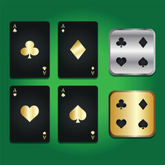 Black and Gold Playing Card Icons. 
Vector illustration