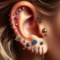 Ear Piercings Multiple Styles Showcasing various ear piercings w