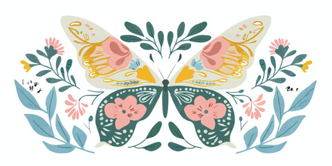 Colorful butterfly illustration featuring two vibrant, detailed butterflies with floral accents. Whimsical and decorative style perfect for home decor, wall art, or creative design projects.