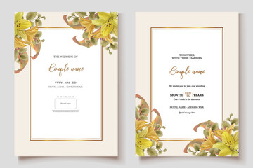 WEDDING INVITATION FRAME WITH FLOWER DECORATIONS AND FRESH LEAVES