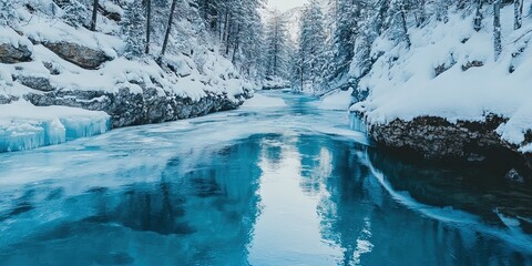 crystal clear blue water, frozen iceberg canyon