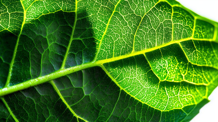 Fototapeta premium Close-up of a green leaf with intricate veins and texture.