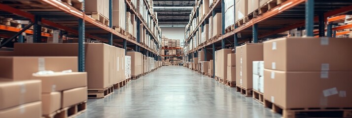 drop shipping and ecommerce concept with boxes in distribution warehouse