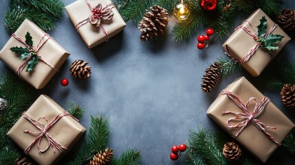 Christmas Mood Concept with Festive Attributes. AI generated illustration.