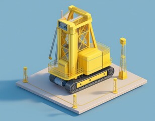 3D yellow construction vehicle with a crane arm