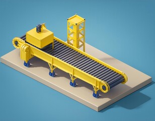 3D yellow conveyor belt system with a supporting tower