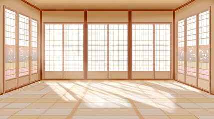 Obraz premium Stunning minimalist Japanese house featuring a neutral color palette large windows and clean simple architectural lines set against an isolated background for a peaceful serene living environment