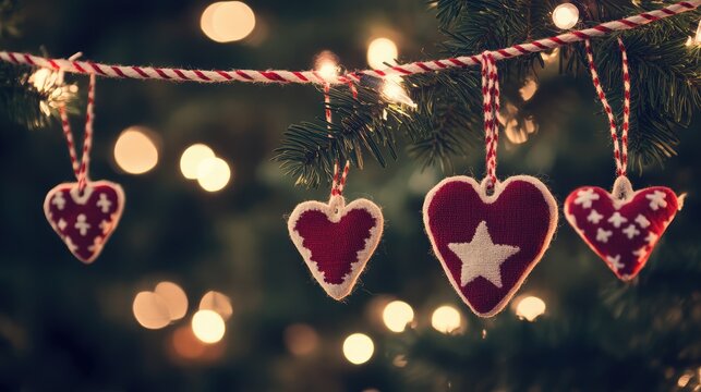 Christmas Related Photos on Rope, AI generated illustration.