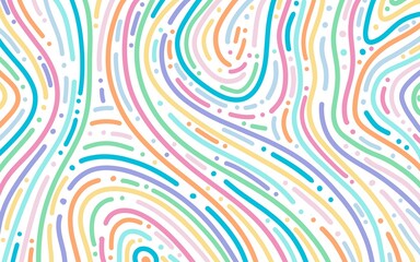 Colorful kids pattern with abstract squiggles lines. Background for trendy design with basic shapes
