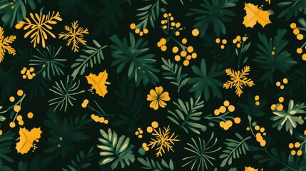 Christmas Style Dark Green and Yellow Pattern, AI generated illustration.